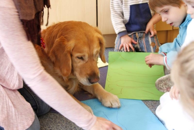 Dogoterapia  czyli pieski u Radosnych Maluchów. fot. Joanna Kowalczyk.